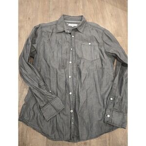 Pd&C Mens Shirt Size L Charcoal Grey Long Sleeve Soft Chambray Button Up Pocket